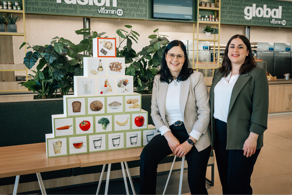 2 Frauen vor einer Ernährungspyramide