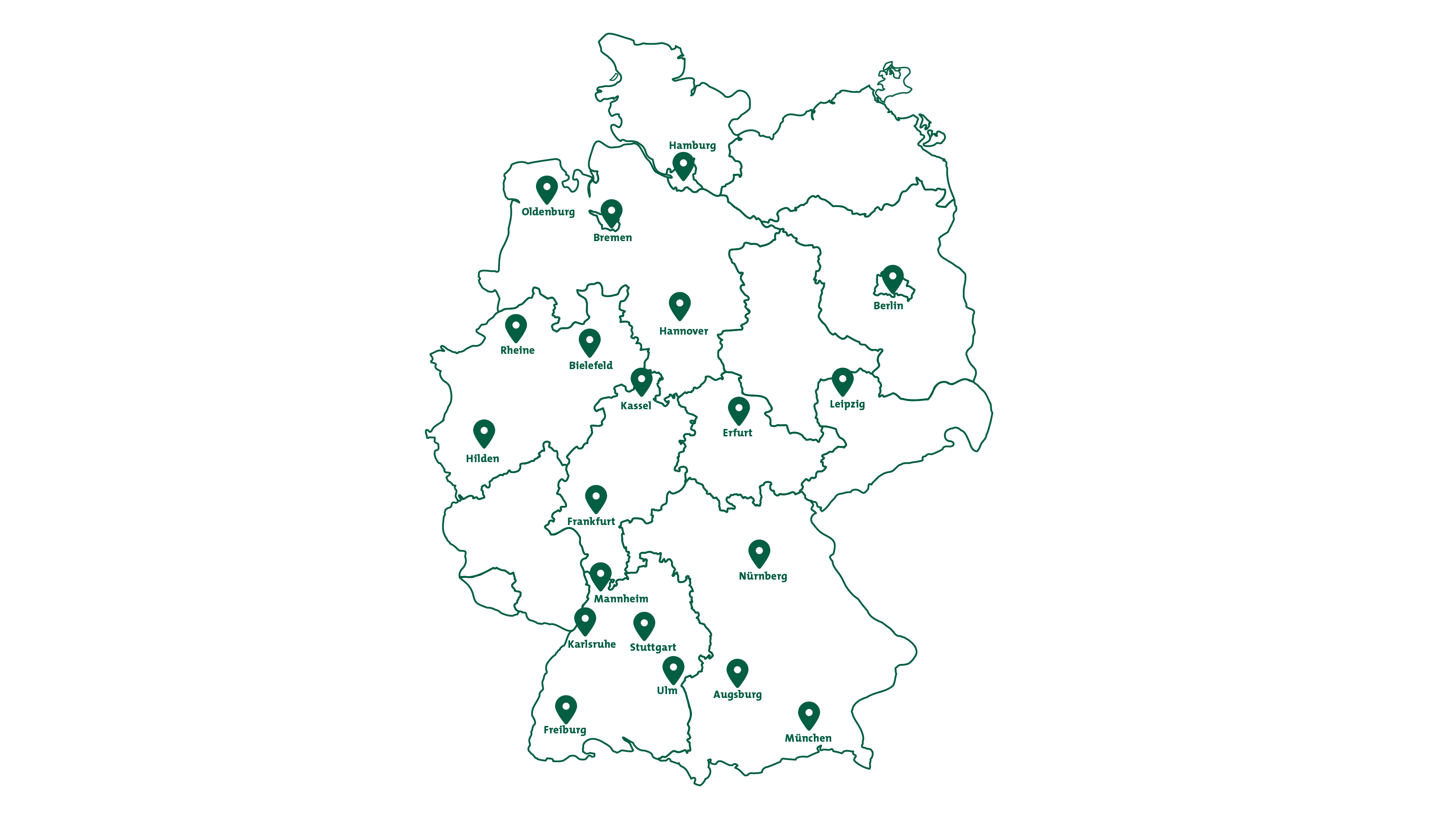 Deutschlandkarte mit Standortpins unserer Servicecenter