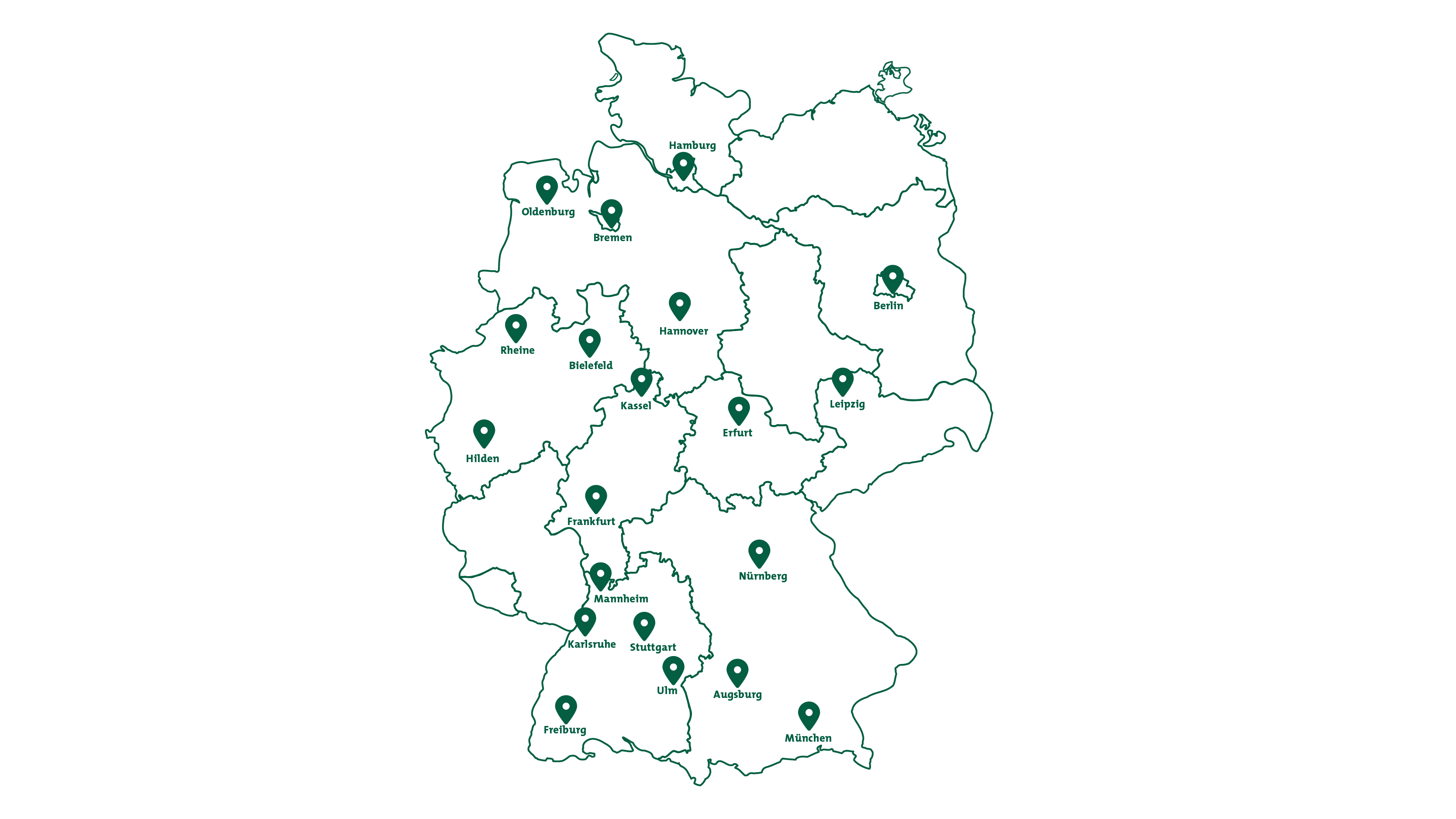 Deutschlandkarte mit Standortpins unserer Servicecenter