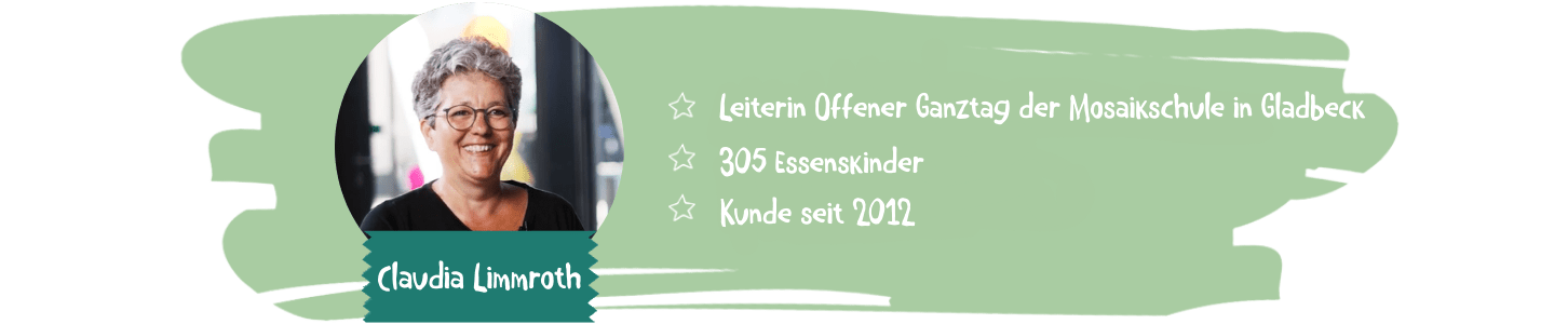 Claudia Limmroth, Leiterin Offener Ganztag der Mosaikschule in Gladbeck, 305 Essenskinder, Kunde seit 2021