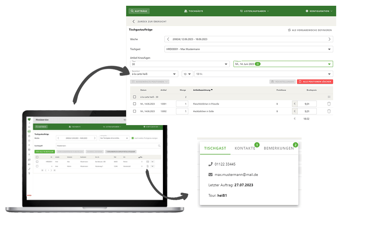 Auftragserfassung im Menüservice Manager
