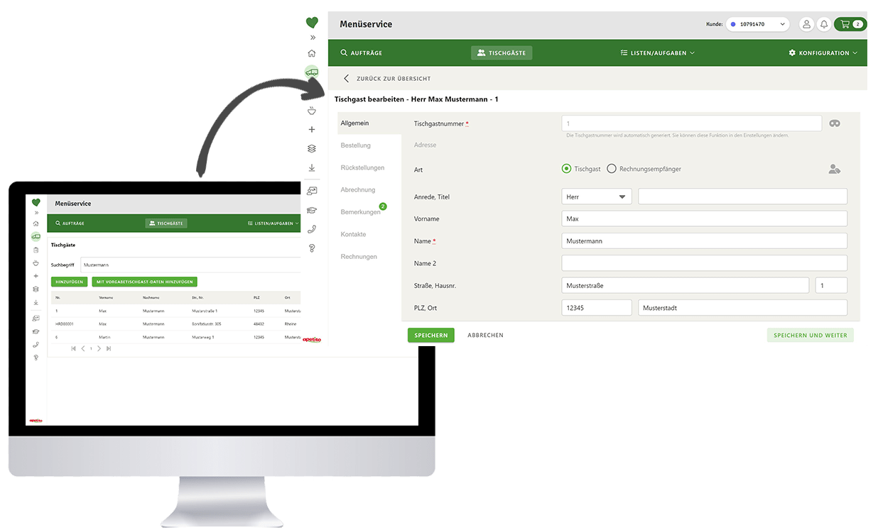 Stammdaten-Pflege im Menüservice-Manager